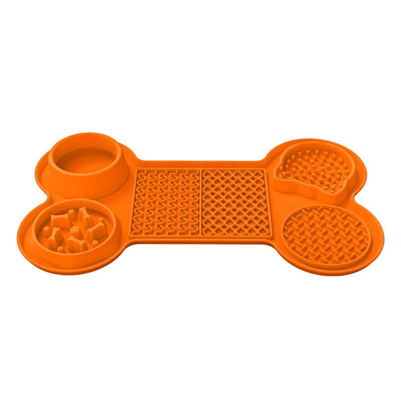 6 in 1 Slow Feeder Mat Bone Shape with Water Bowl