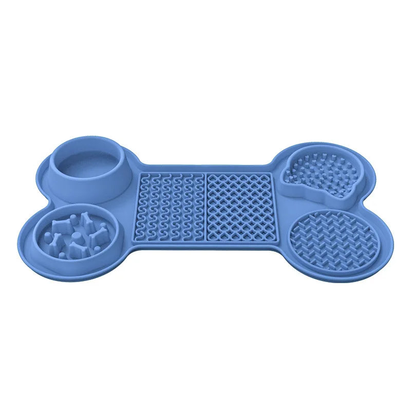 6 in 1 Slow Feeder Mat Bone Shape with Water Bowl