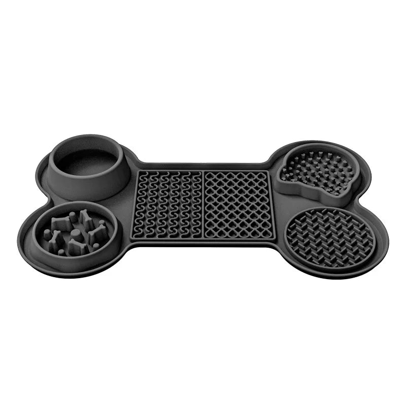 6 in 1 Slow Feeder Mat Bone Shape with Water Bowl