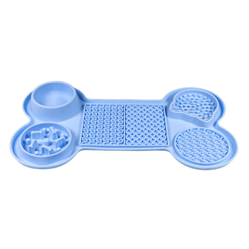 6 in 1 Slow Feeder Mat Bone Shape with Water Bowl
