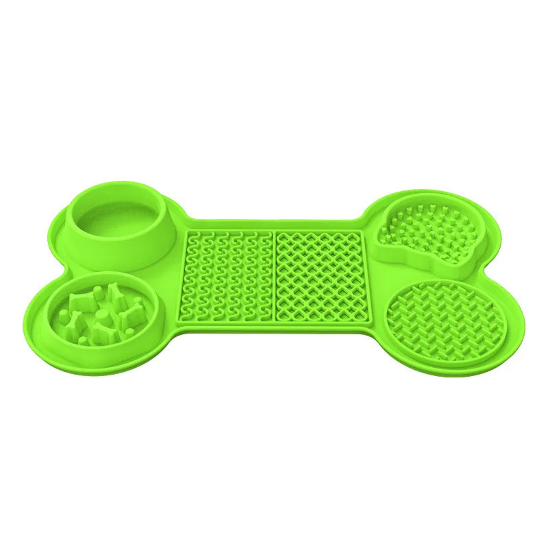 6 in 1 Slow Feeder Mat Bone Shape with Water Bowl