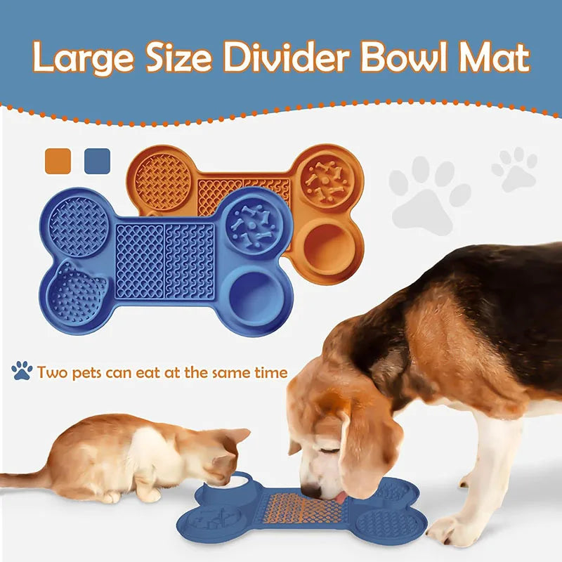 6 in 1 Slow Feeder Mat Bone Shape with Water Bowl