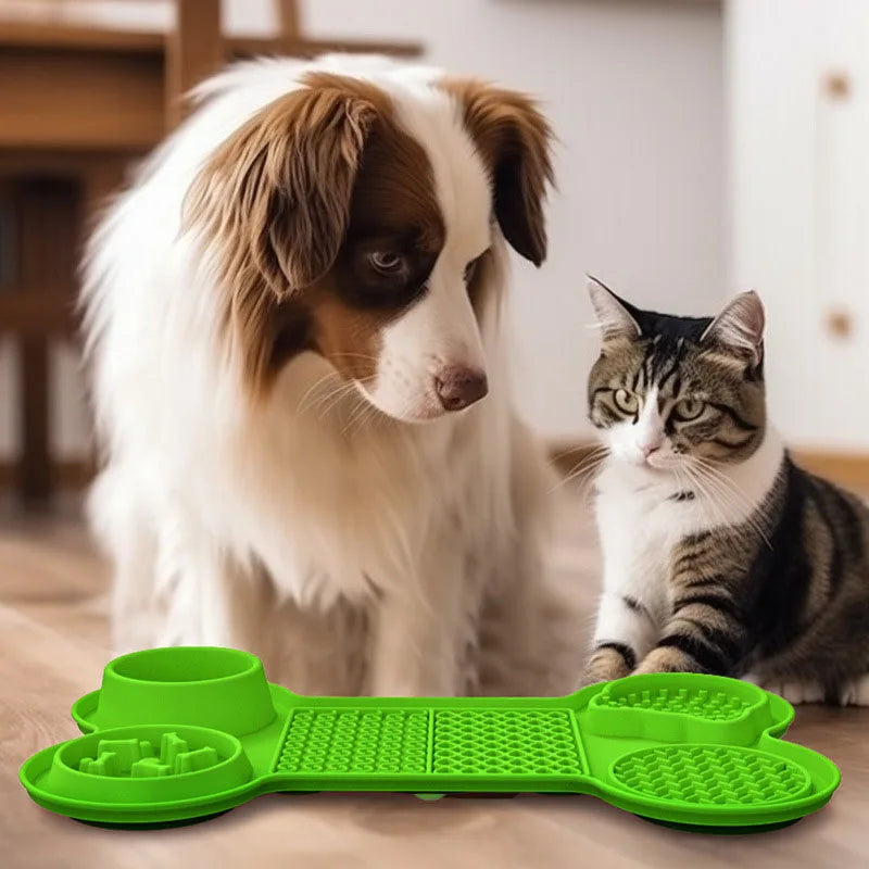 6 in 1 Slow Feeder Mat Bone Shape with Water Bowl