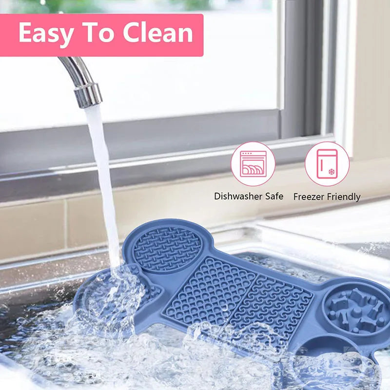 6 in 1 Slow Feeder Mat Bone Shape with Water Bowl