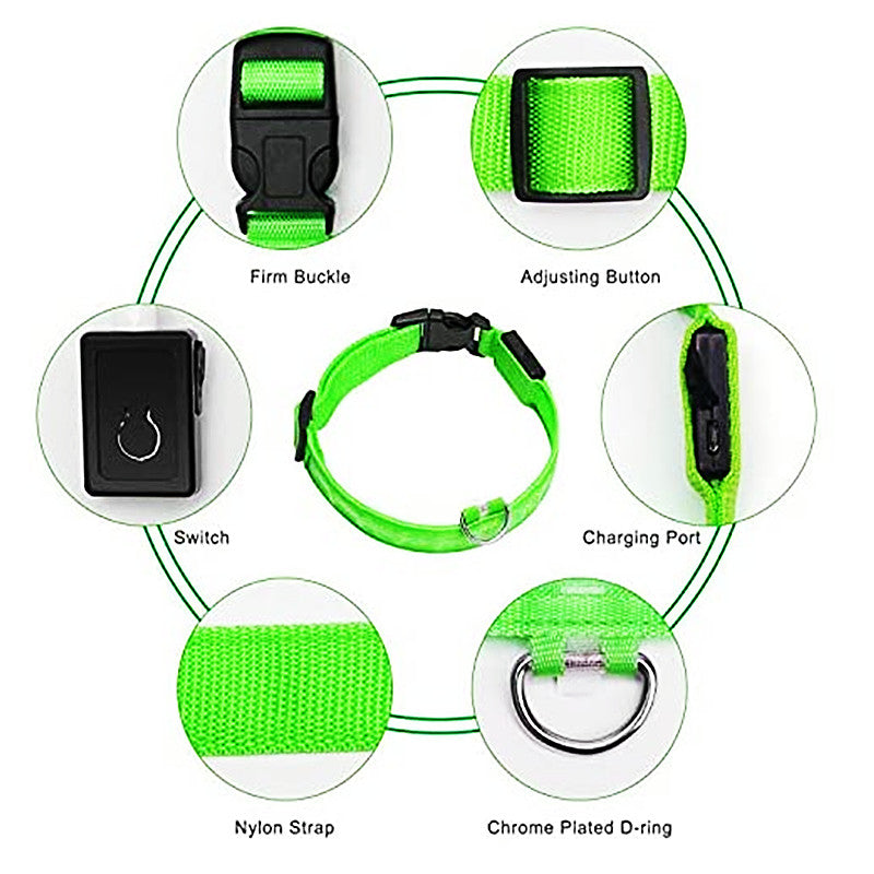 LED Dog Collar Rechargeable Light, Glow in the Dark for Night Walking