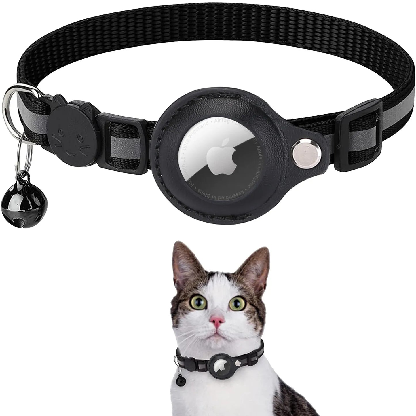 Airtag Cat Collar Reflective with Apple Air Tag Holder and Bell