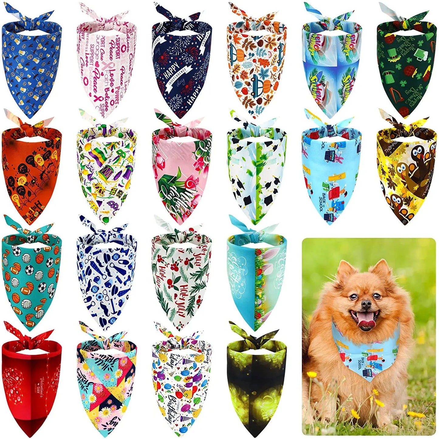 20 Pack Dog Bandana Holiday Themes