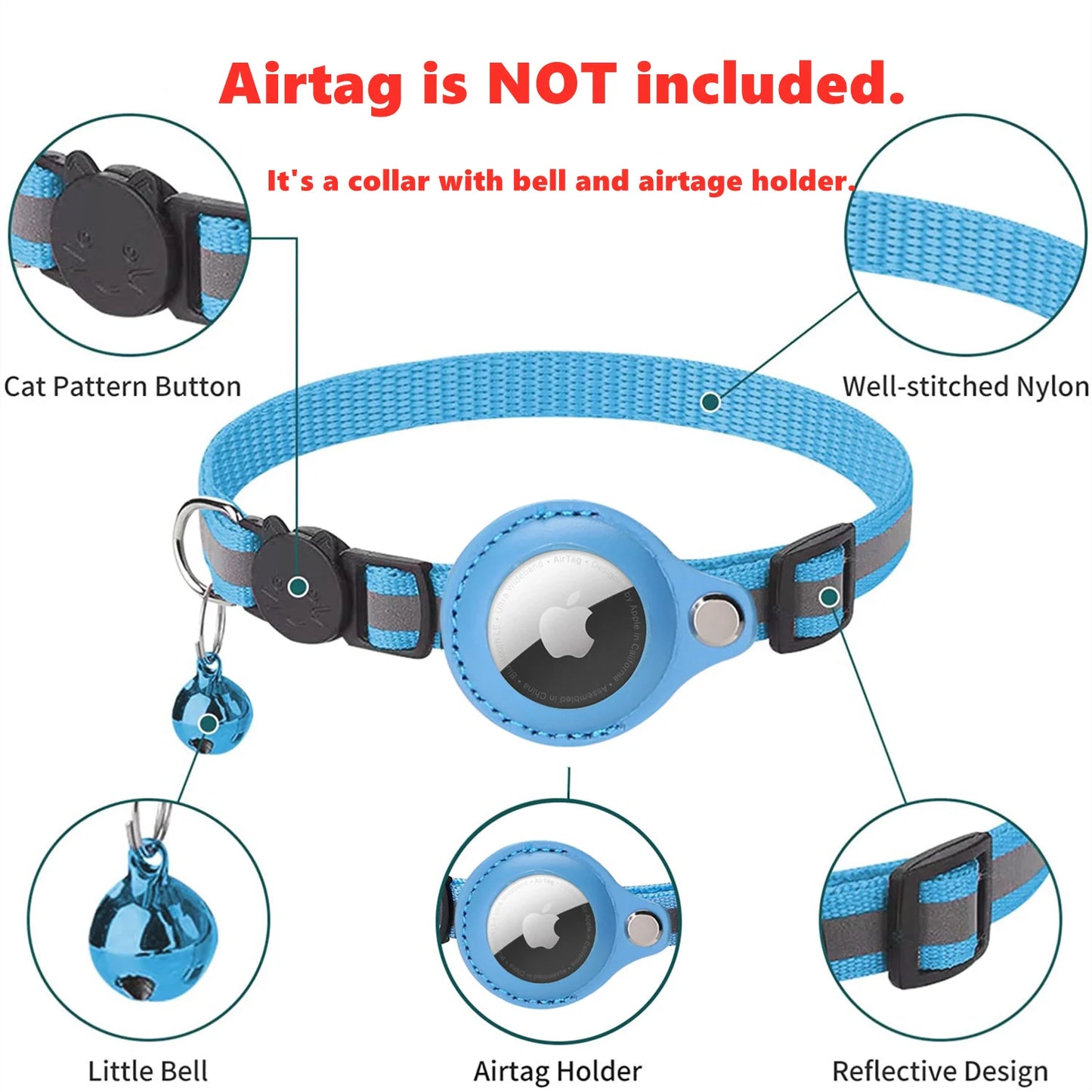 Airtag Cat Collar Reflective with Apple Air Tag Holder and Bell