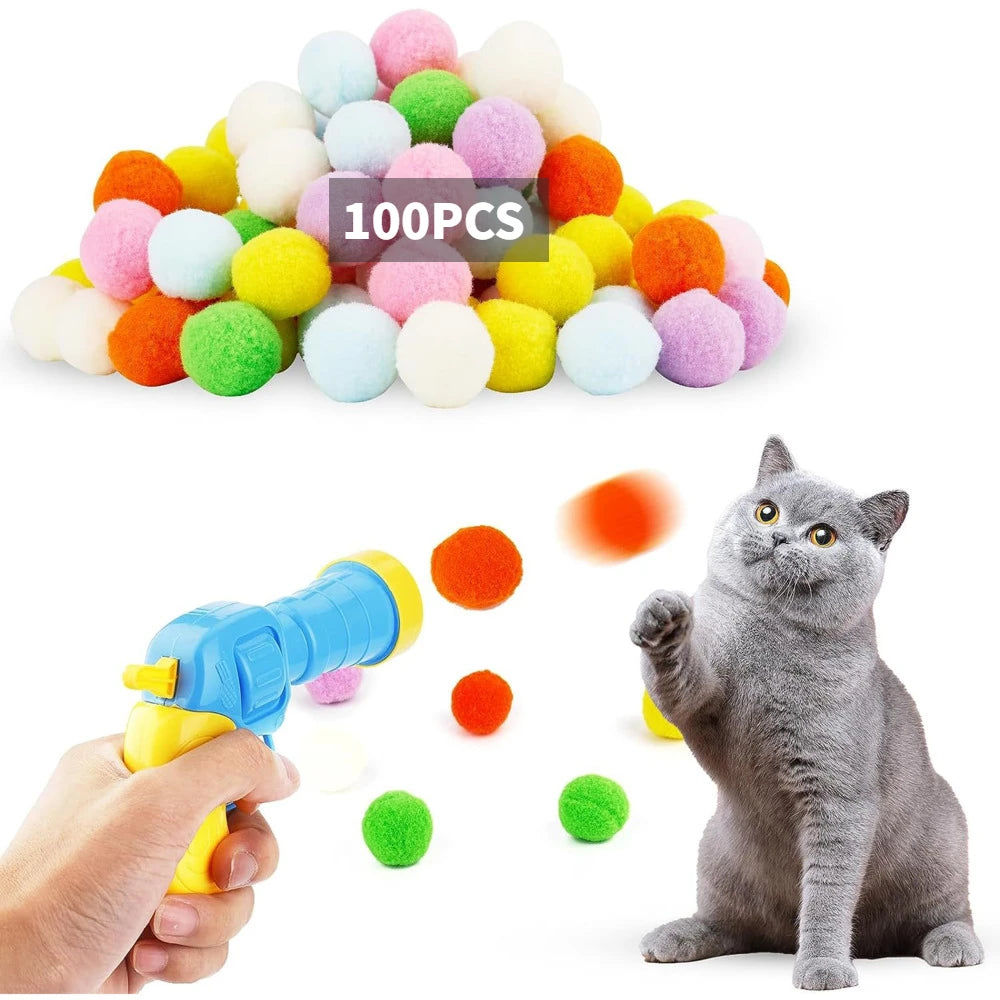 Cat Toy Plush Ball Shooting Gun with Pom Pom Balls