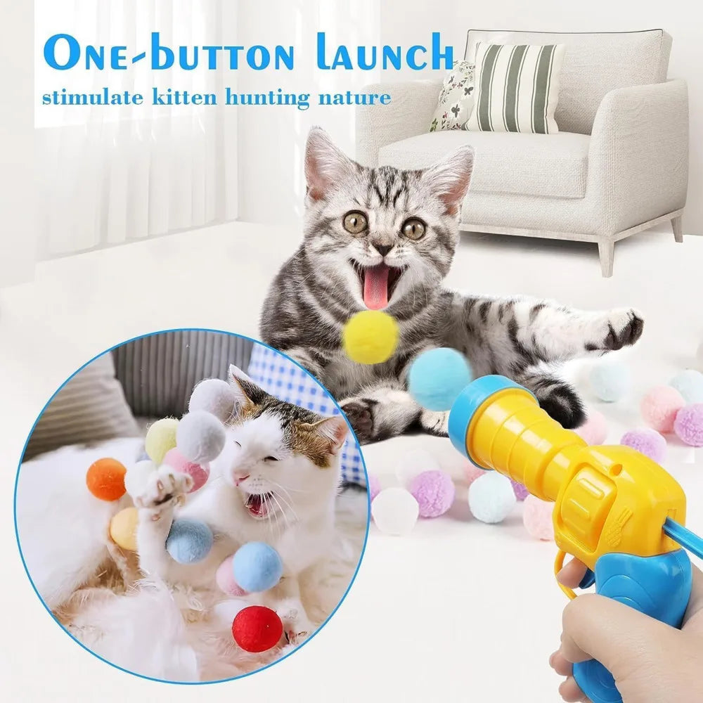 Cat Toy Plush Ball Shooting Gun with Pom Pom Balls