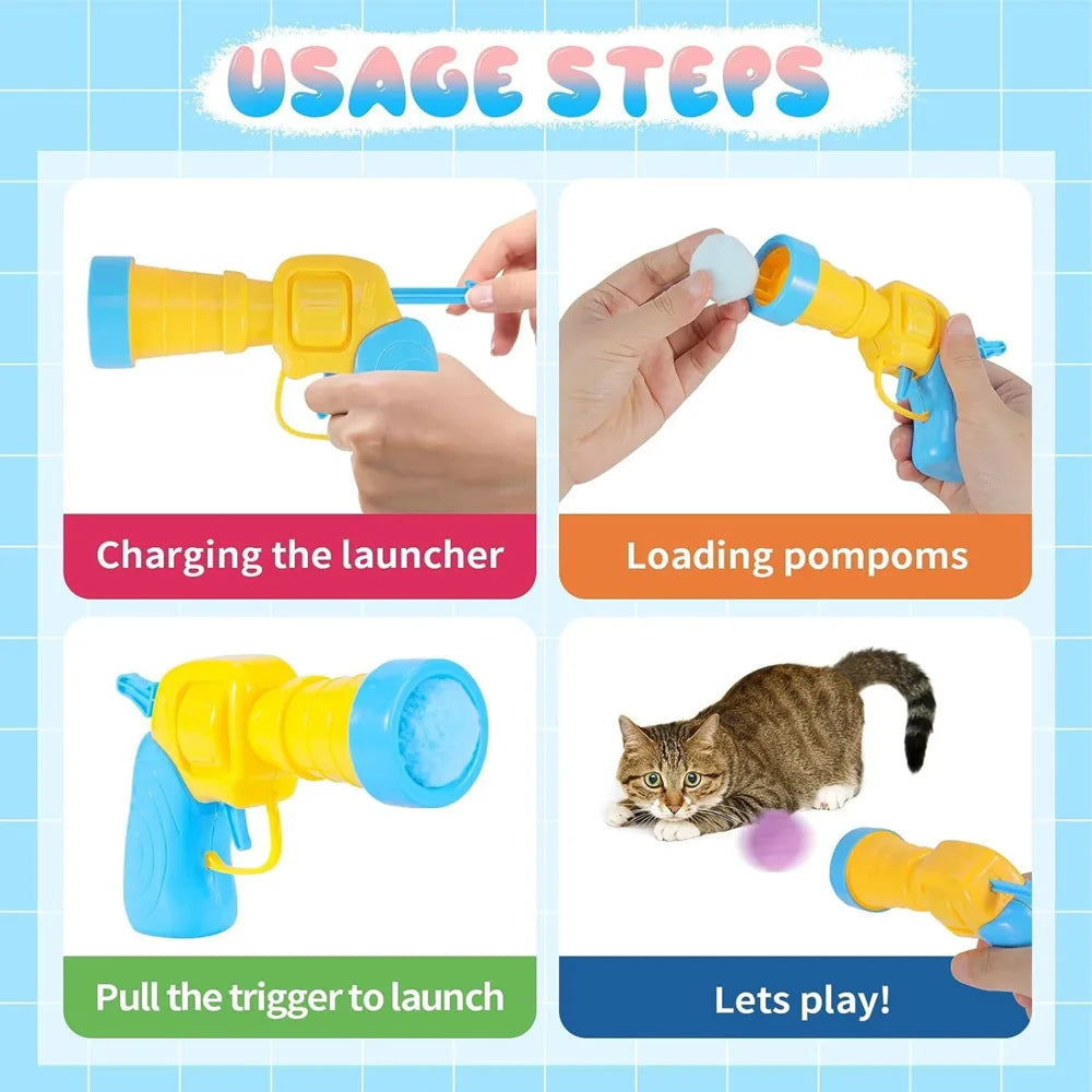Cat Toy Plush Ball Shooting Gun with Pom Pom Balls