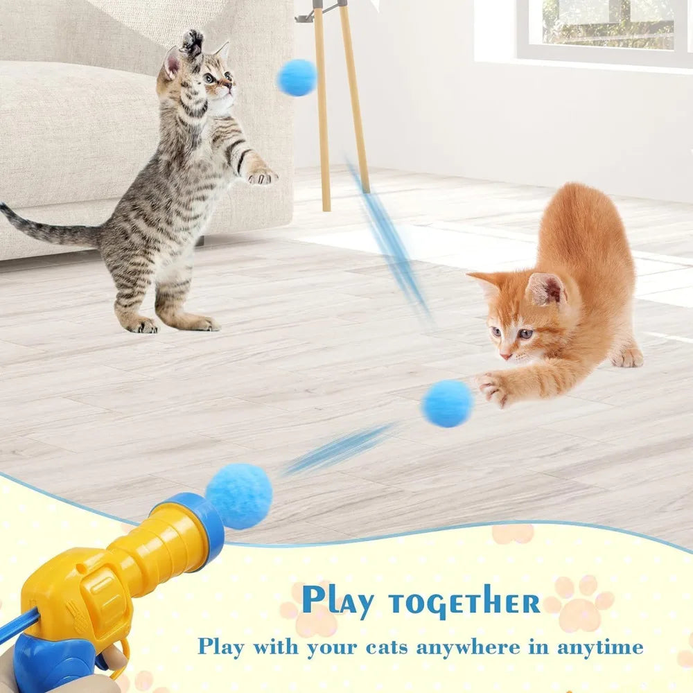 Cat Toy Plush Ball Shooting Gun with Pom Pom Balls