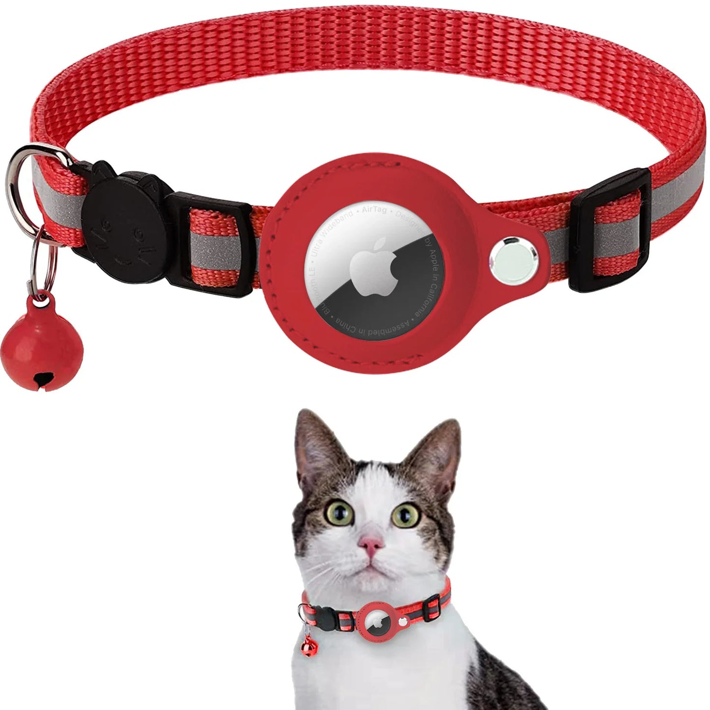 Airtag Cat Collar Reflective with Apple Air Tag Holder and Bell