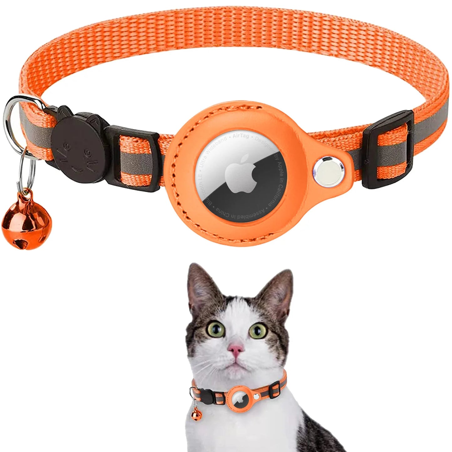 Airtag Cat Collar Reflective with Apple Air Tag Holder and Bell