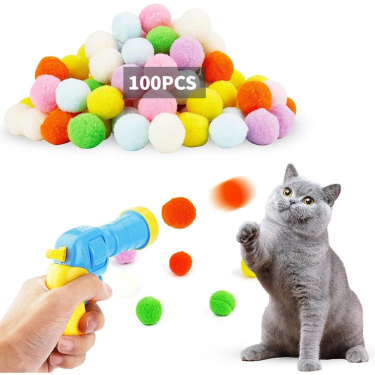 Cat Toy Plush Ball Shooting Gun with Pom Pom Balls
