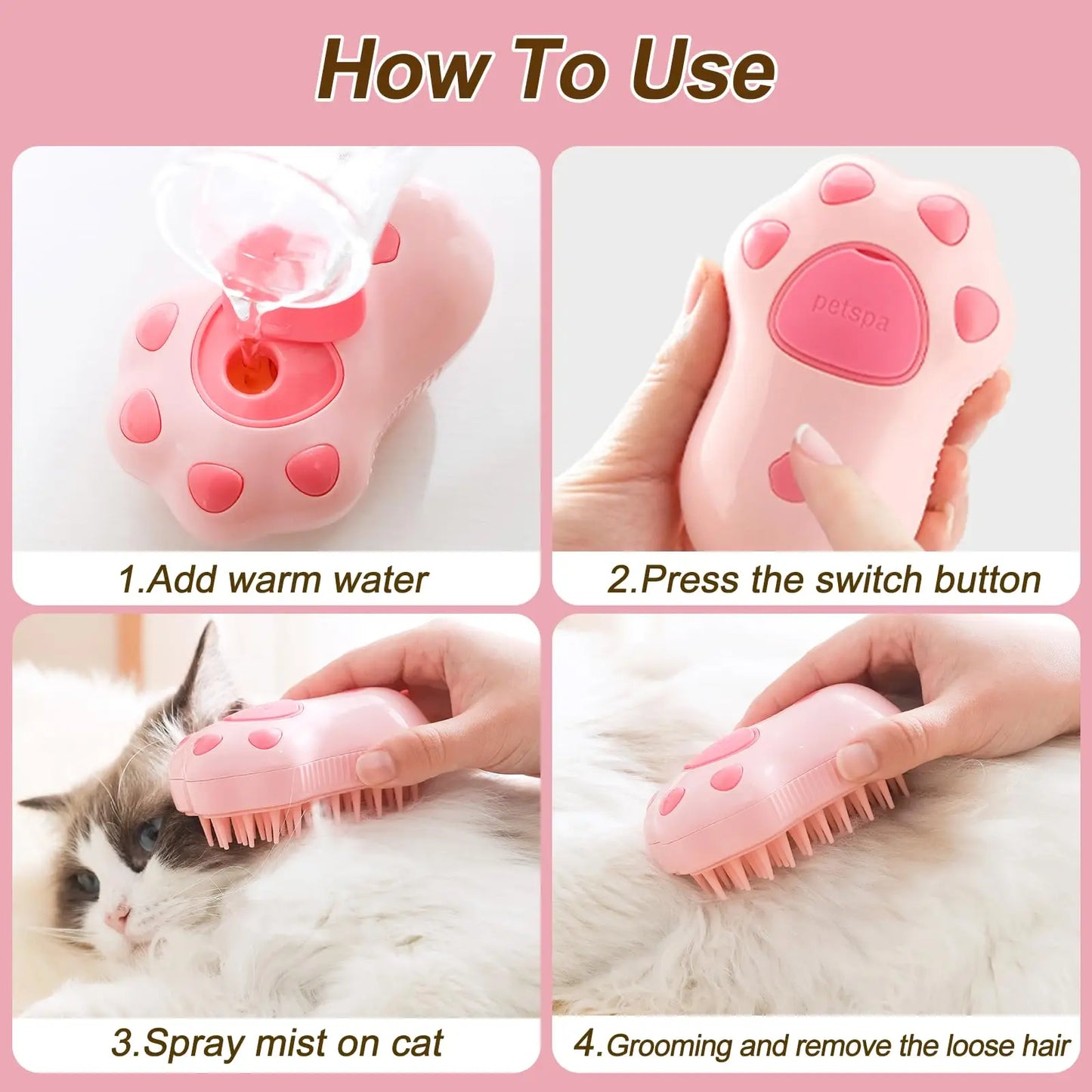 3 In 1 Cat Steamy Brush & Hair Cleaning Brush Comb